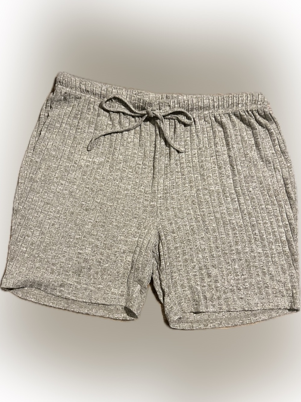In’Voland heather gray ribbed knit pajama shorts - front drawstring - 20W